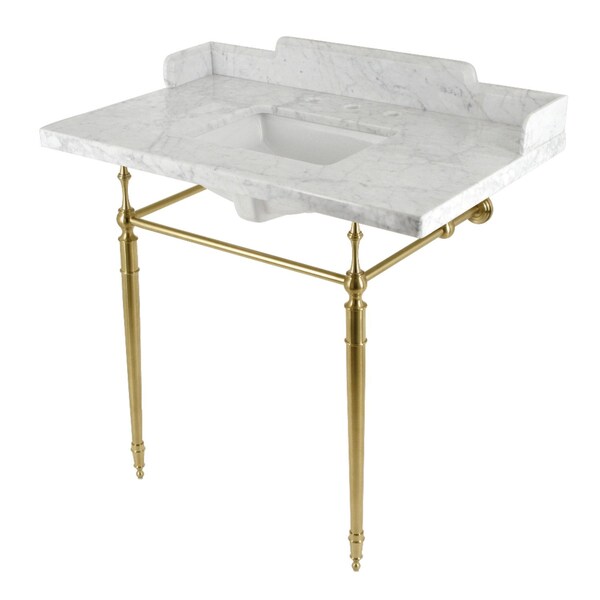 Kingston Brass 36 Carrara Marble Console Sink with Brass Legs, Marble WhiteBrushed Brass LMS3622M8SQ7 - main
